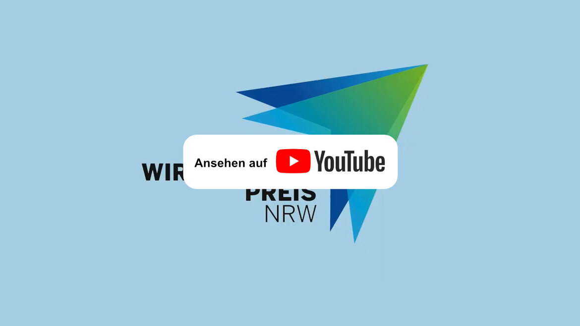 Videobutton zum Aufruf von YouTube, Logo des Umweltwirtschaftspreis.NRW
