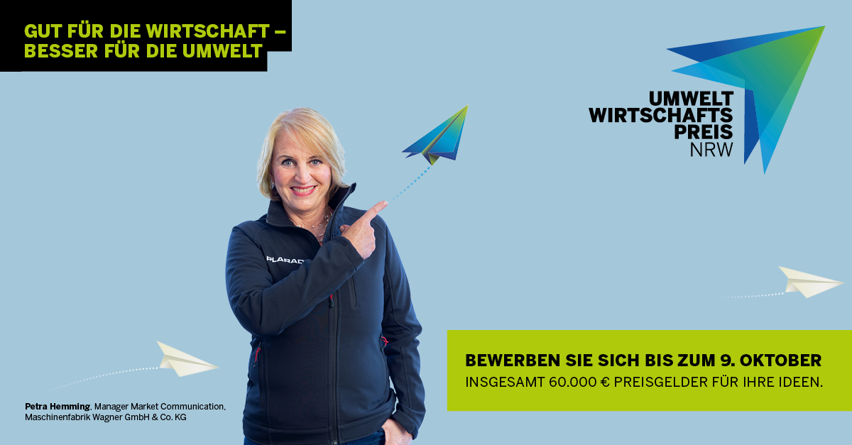 Banner: Umweltwirtschaftspreis NRW, Bewerbung noch bis zum 9. Oktober 2020 möglich