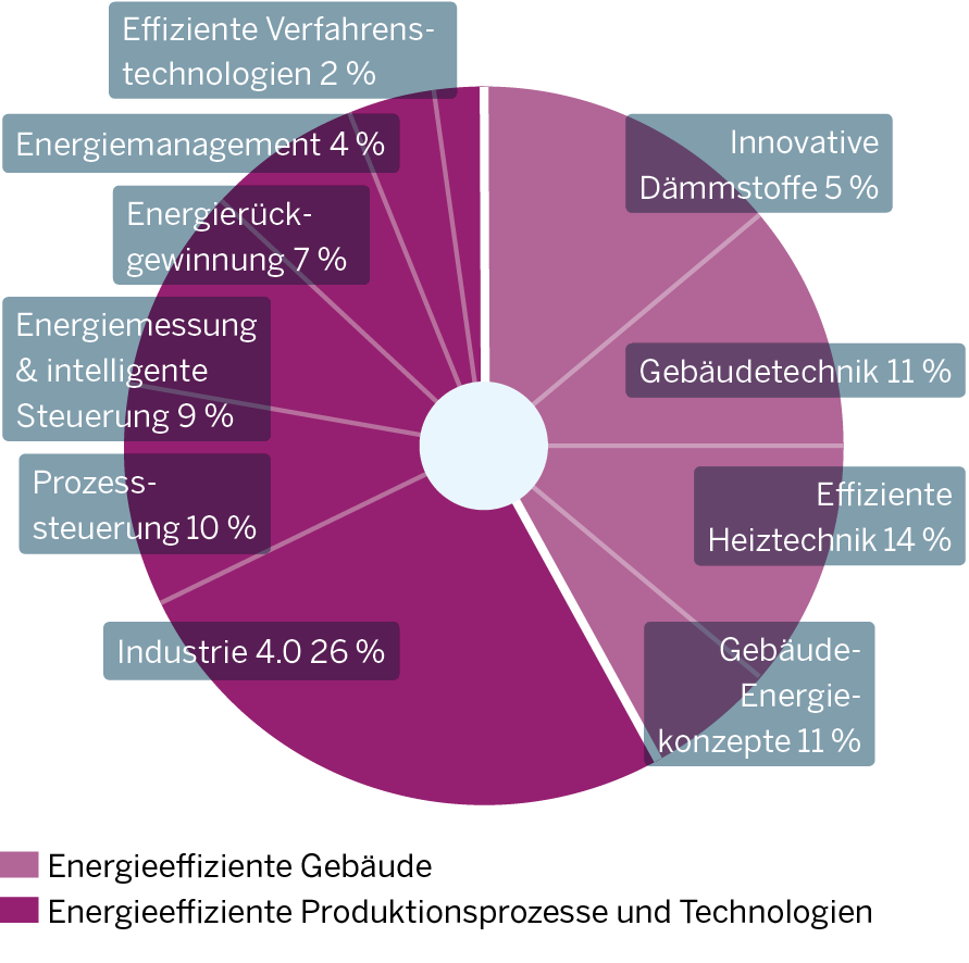 Die Grafik zeigt Innovationsschwerpunkte im Teilmarkt Energieeffizienz und Energieeinsparung