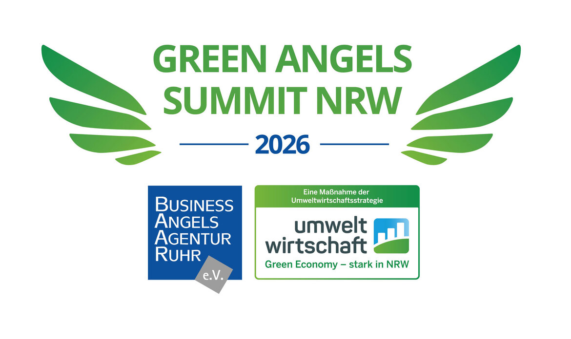 Der Schriftzug Green Angels Summit NRW mit angedeuteten Flügeln