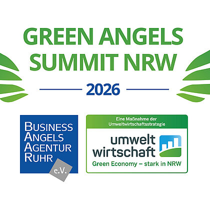 Der Schriftzug Green Angels Summit NRW mit angedeuteten Flügeln
