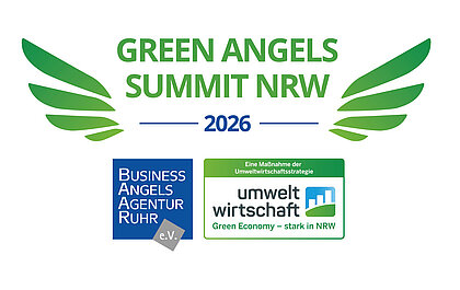 Der Schriftzug Green Angels Summit NRW mit angedeuteten Flügeln